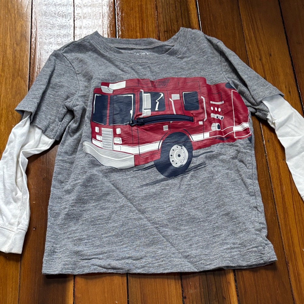 Carter's Gray and Red Fire Truck Long Sleeve Tee